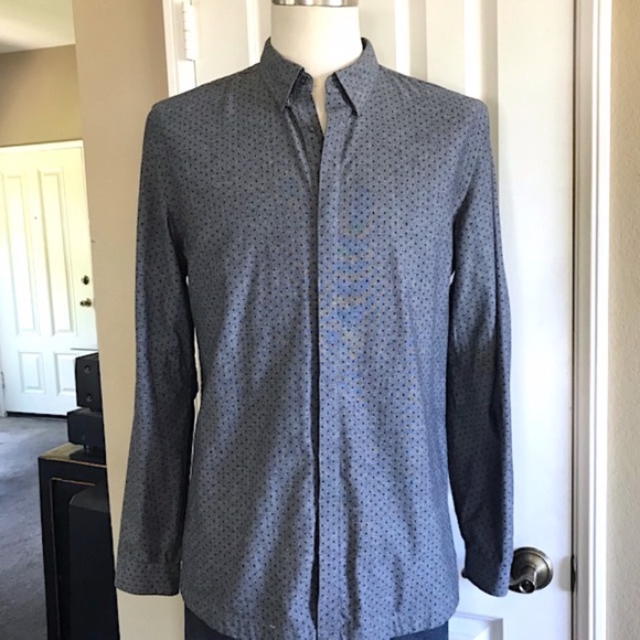 Ch. Dot Print Cotton Chambray L/S Button Up NWOT/L - Picture 2 of 10